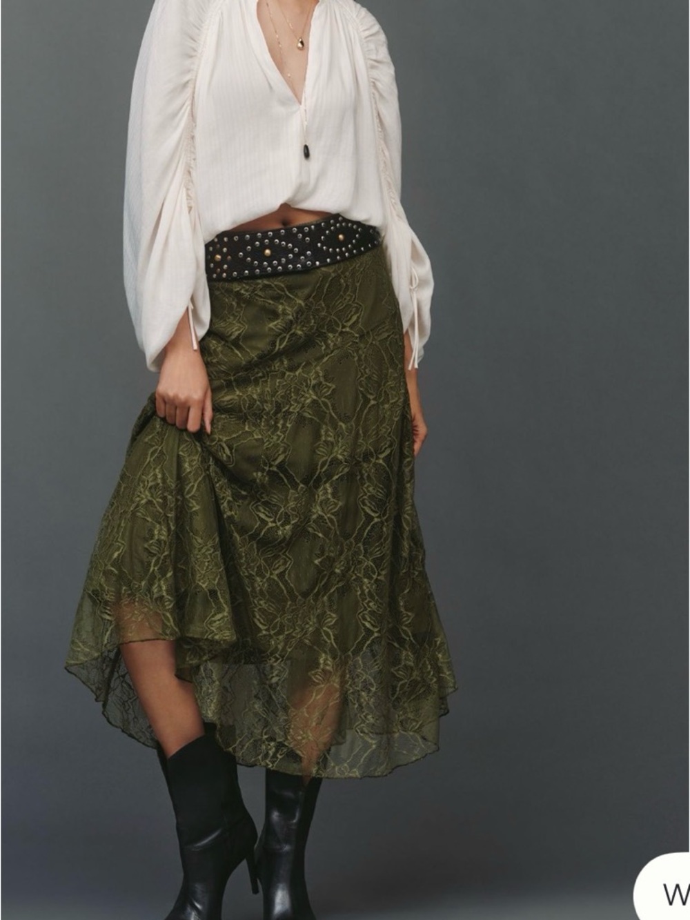 Anthropologie green Lace A-Line Midi Skirt with Floral Overlay - Picture 2 of 3